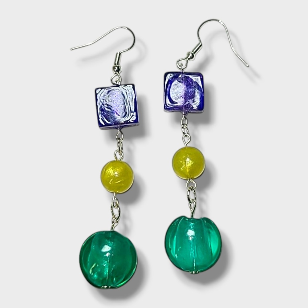 Colorful Glass Bead Dangle Earrings‎ 925 Sterling Silver Hooks